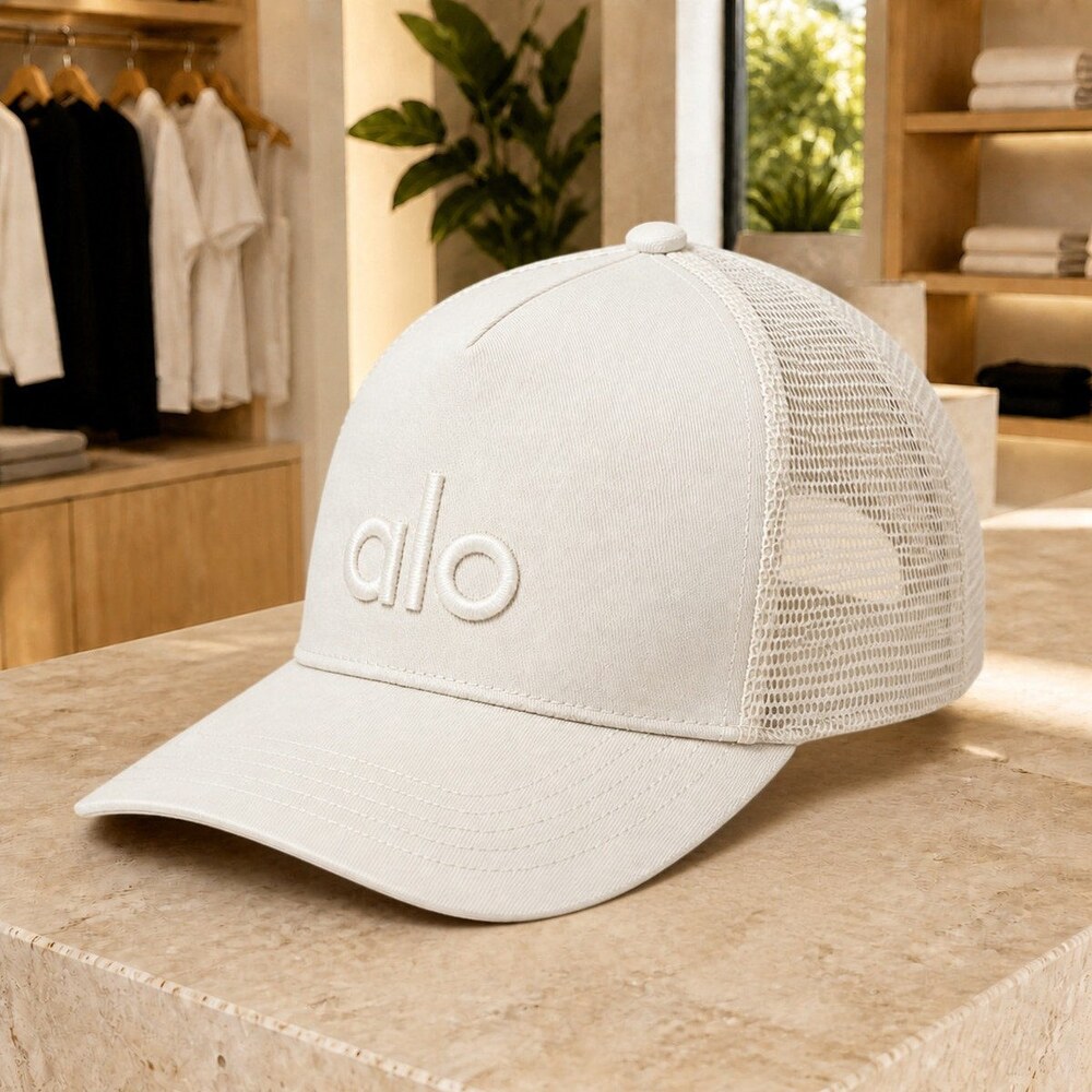 ALO Yoga Fresh Ivory Embroidered Logo Mesh Cap - Picture 3 of 8